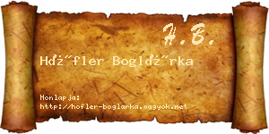 Höfler Boglárka névjegykártya